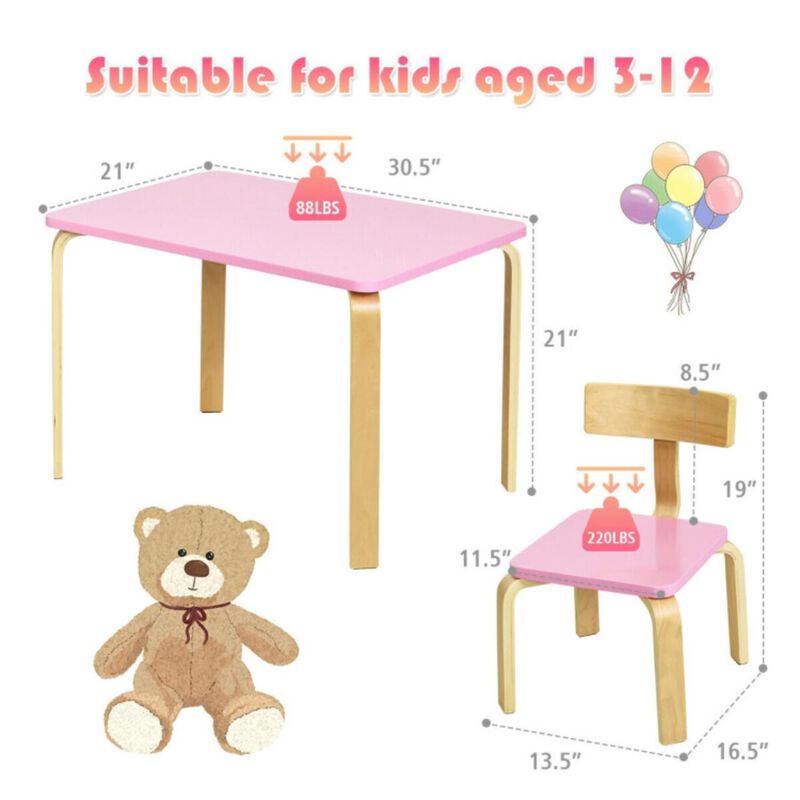 Hivvago 3 Piece Kids Wooden Activity Table and 2 Chairs Set