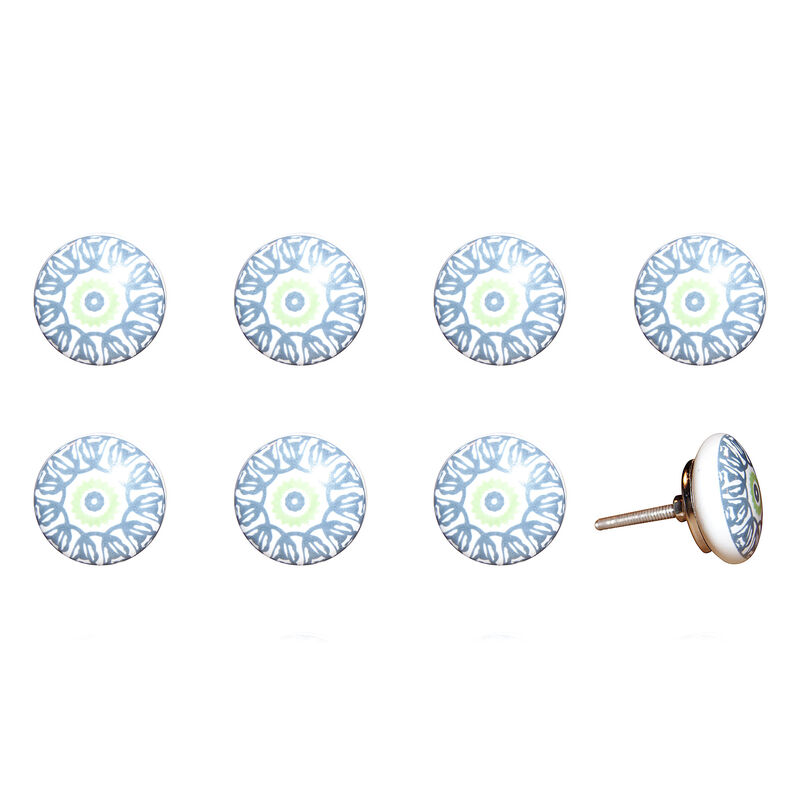 HomeRoots Set of Eight Light Blue And White Ceramic And Metal Drawer Pull Knobs image number 3