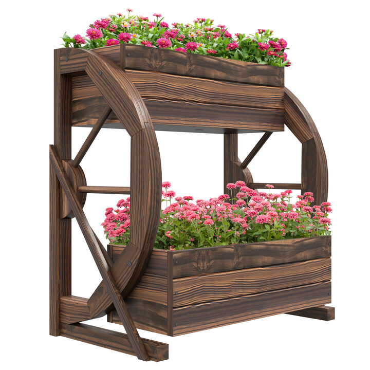 Outsunny 2-Tier Raised Garden Bed, Wooden Wagon Planter Boxes with Drainage Holes, for Vegetables Flowers Herbs, 22" x 13" x 22"