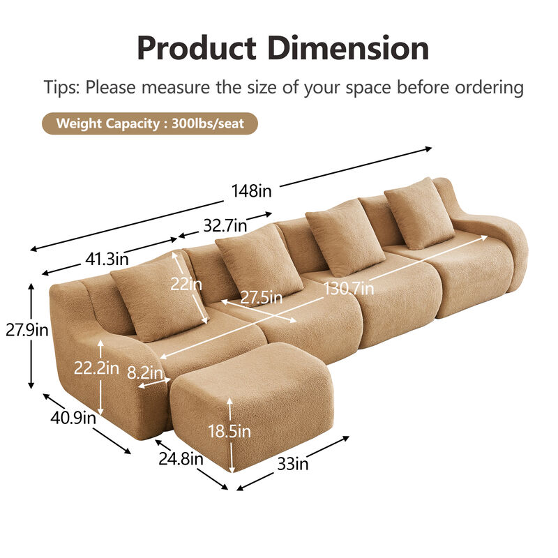 Jimbep L-Shaped 4-Seat Boneless Sectional image number 4