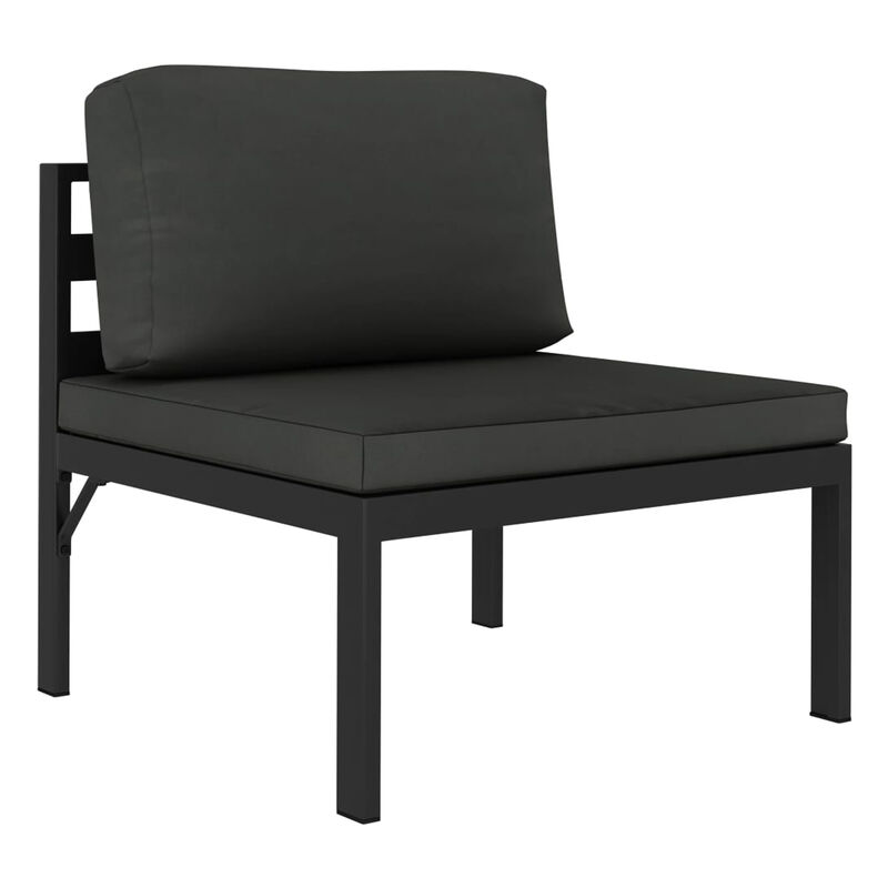 Shina 3pc Outdoor Modular Sofa Set, Black Metal, Dark Gray Cushions - Benzara