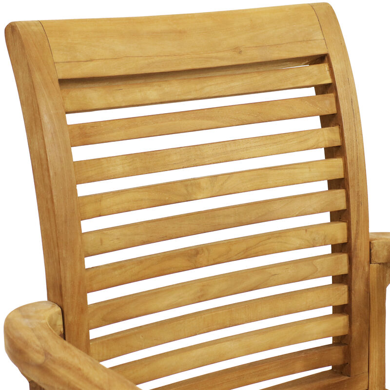Sunnydaze Solid Teak Wood Patio Slat-Back Dining Armchair