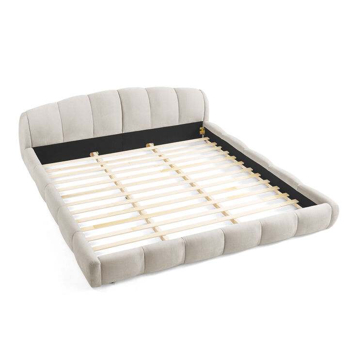 King Size Chenille Upholstered Platform Bed Frame