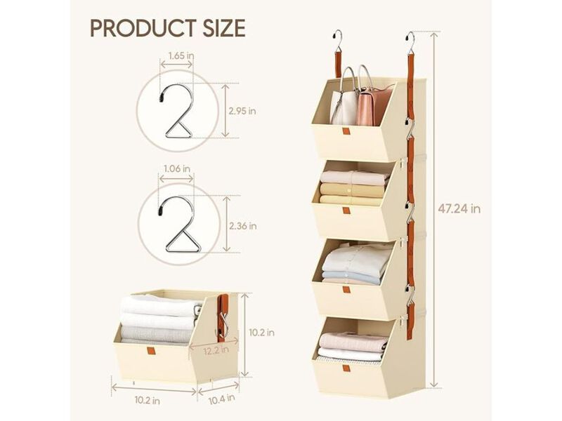 4-Tier Hanging Closet Organizer | Space-Saving Clothes Shelves for Closet image number 2