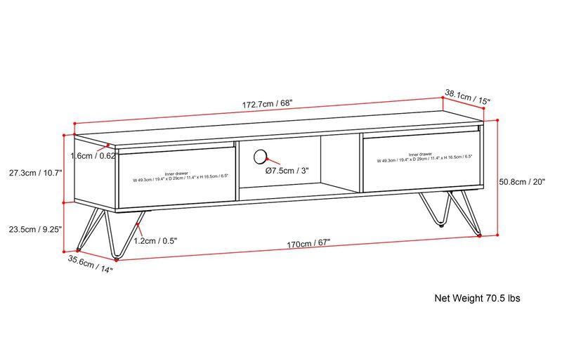 Hunter SOLID MANGO WOOD 68 inch Wide Industrial TV Media Stand in Natural For TVs up to 75 inches