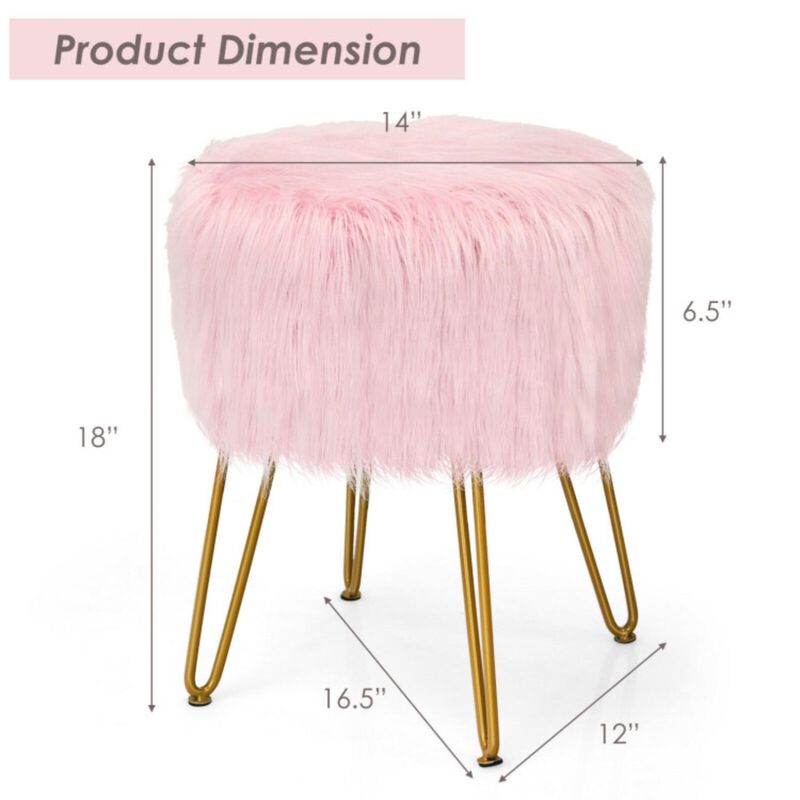 Hivvago Faux Fur Vanity Stool Chair with Metal Legs for Bedroom and Living Room