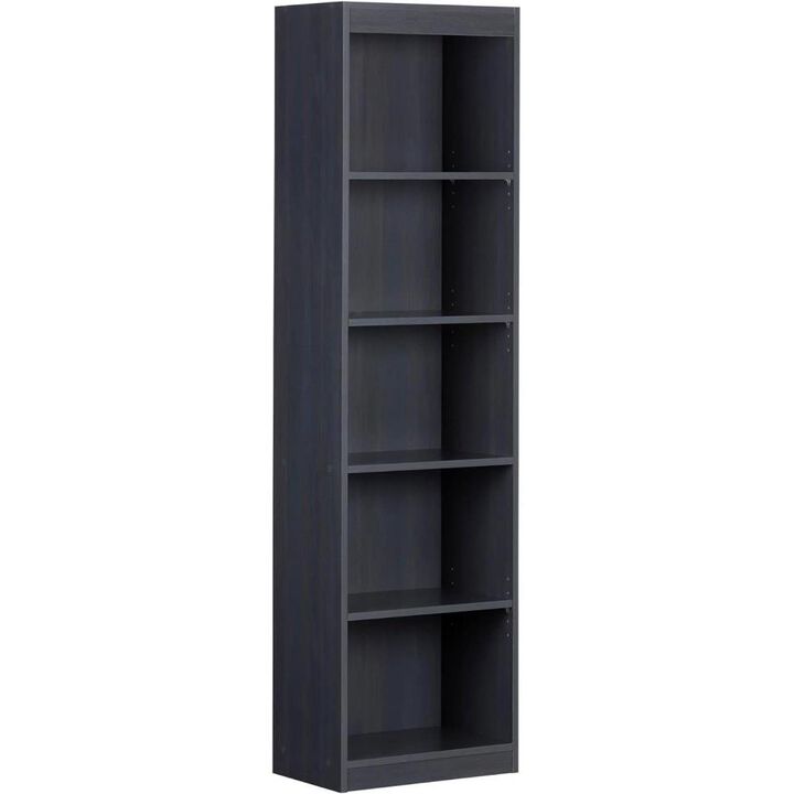 Hivvago Narrow 5-Shelf Bookcase Slim Storage Shelving Unit Dark Blue Black Wood Finish