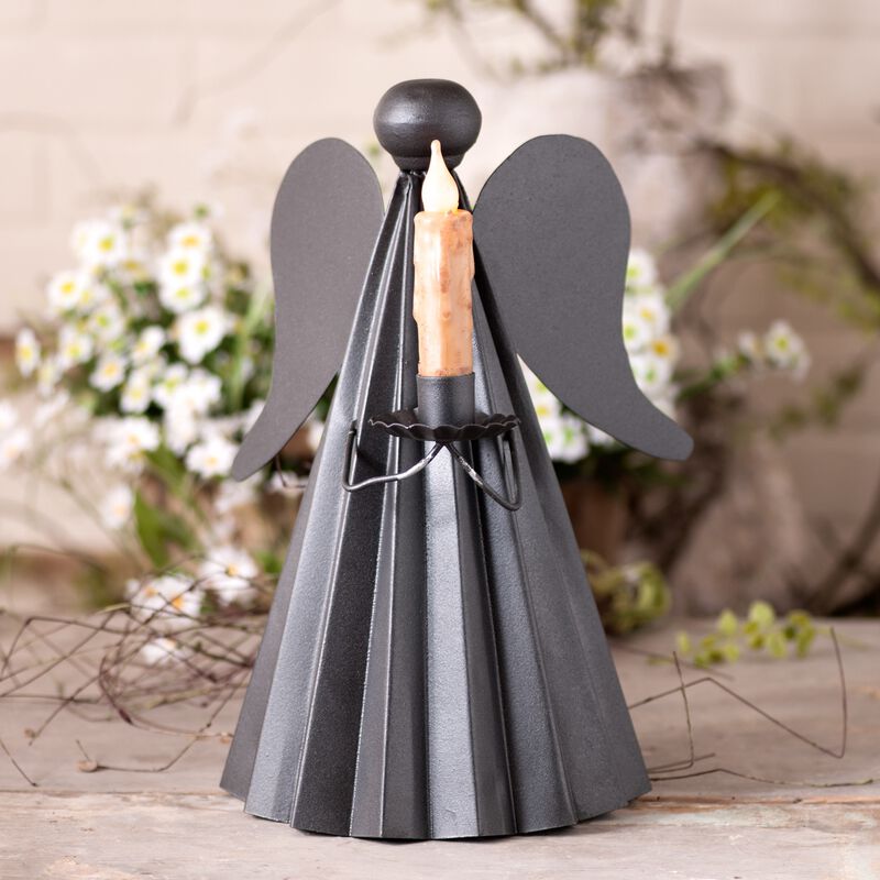 Smokey Black Metal Angel Candle Holder 135 Inch Tabletop Taper Decor Indoor image number 1