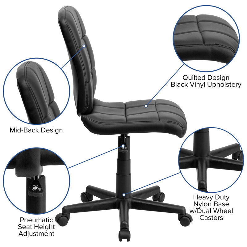 Clayton Mid-Back Quilted Vinyl Swivel Task Office Chair image number 3