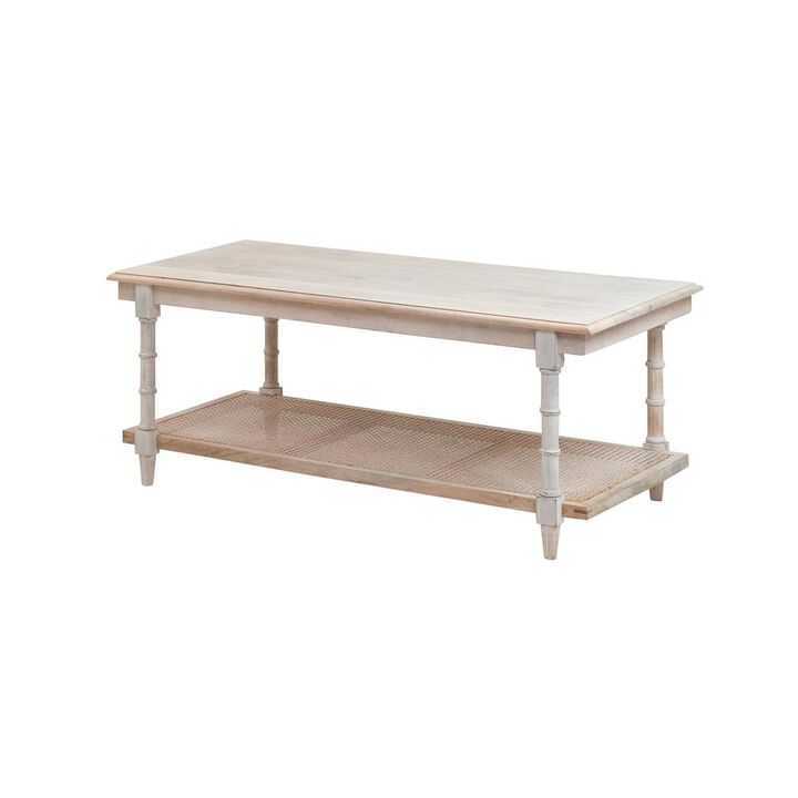 Carolina Living Chesterfield Wood & Cane Coffee Table - Whitewash