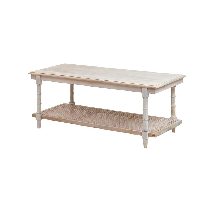 Carolina Living Chesterfield Wood & Cane Coffee Table - Whitewash