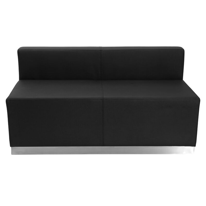 Flash Furniture HERCULES Alon Series Black LeatherSoft Loveseat with Brushed Stainless Steel Base