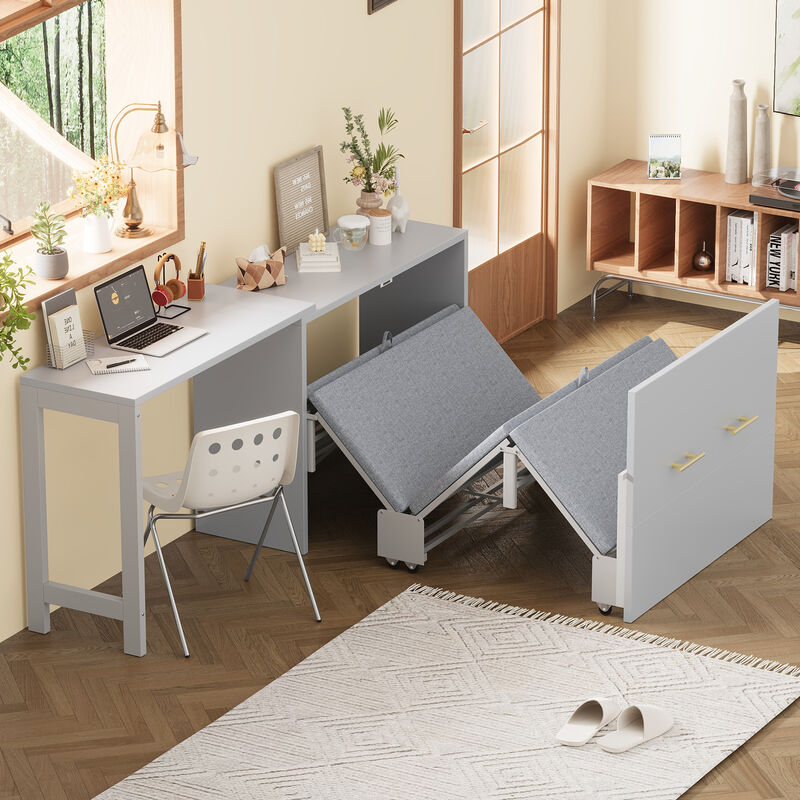 Merax Murphy Cabinet Bed with Adjustable Position Desk