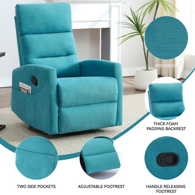 Manual Recliner Chair with Rocker and Swivel in Fabric for Living Room image number 8