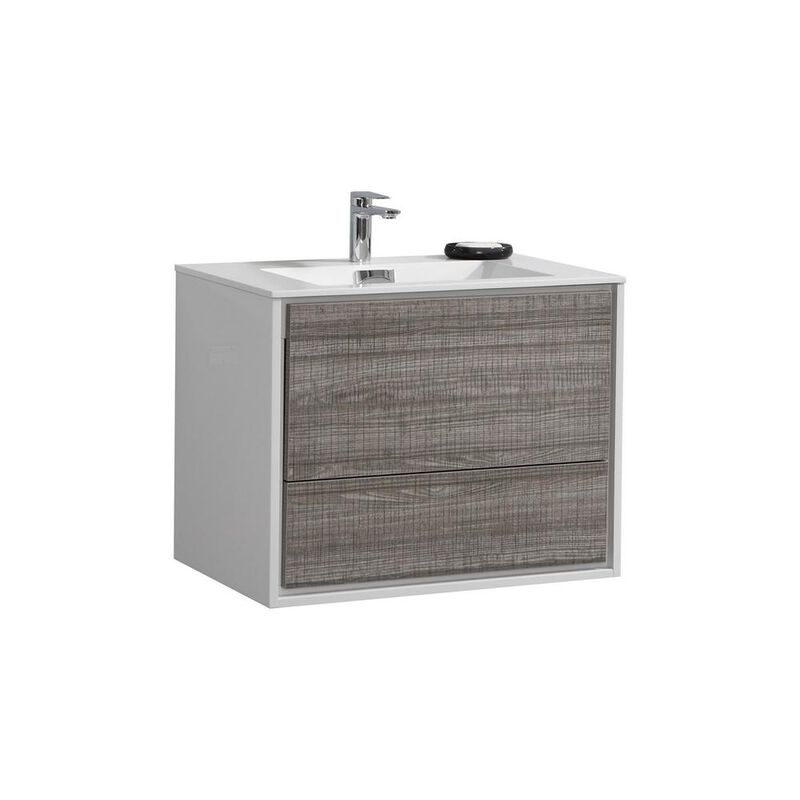 Kubebath DeLusso 30  Ash Gray Wall Mount Modern Bathroom Vanity