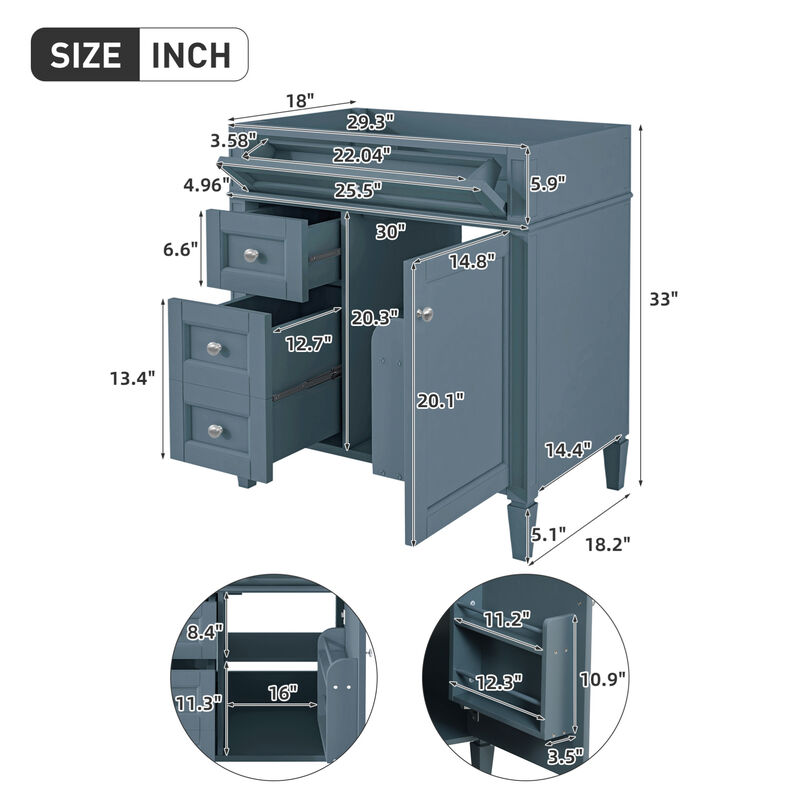 30" Freestanding Bathroom Vanity Without Top Sink image number 2