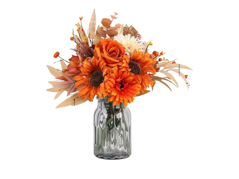 Orange Artificial Eucalyptus Flowers Vase Filler Silk Roses image number 0