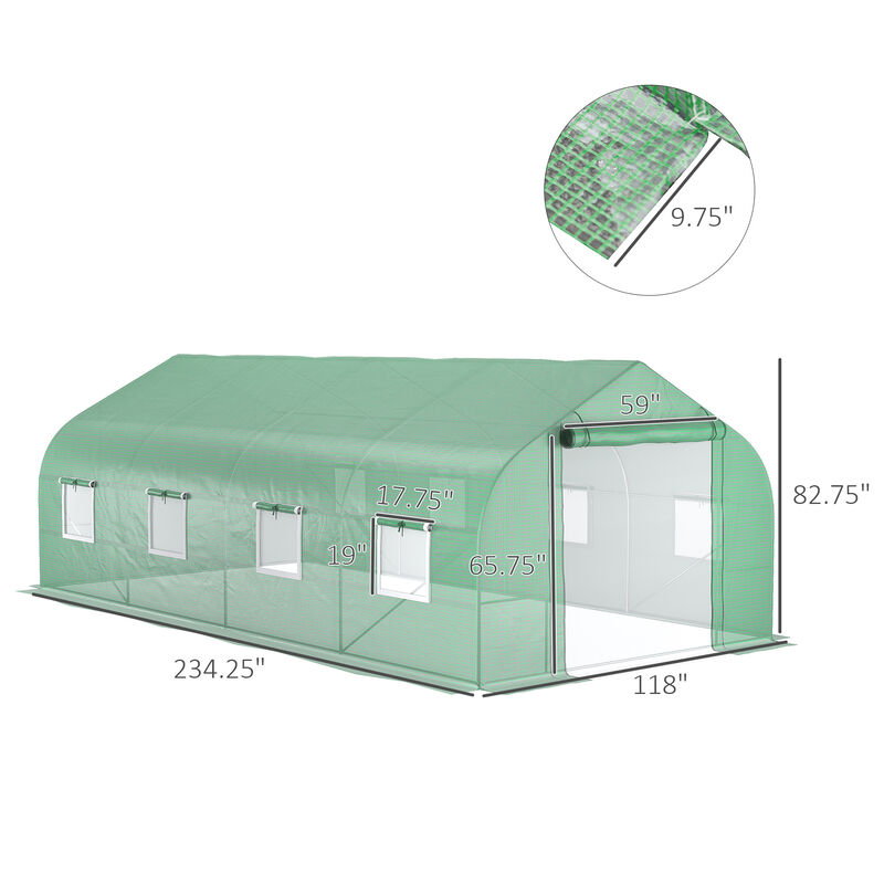 Outsunny 20' x 10' x 7' Outdoor Walk-in Greenhouse, Tunnel Green House with Roll-up Windows, Zippered Door, PE Cover, Heavy Duty Steel Frame, Green