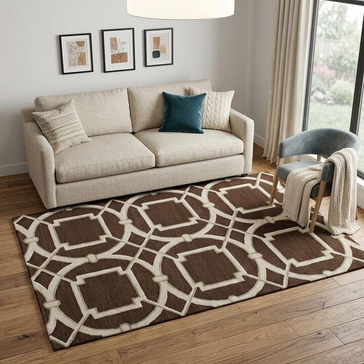 HomeRoots Abstract Geometric Hand Tufted Non Skid Area Rug