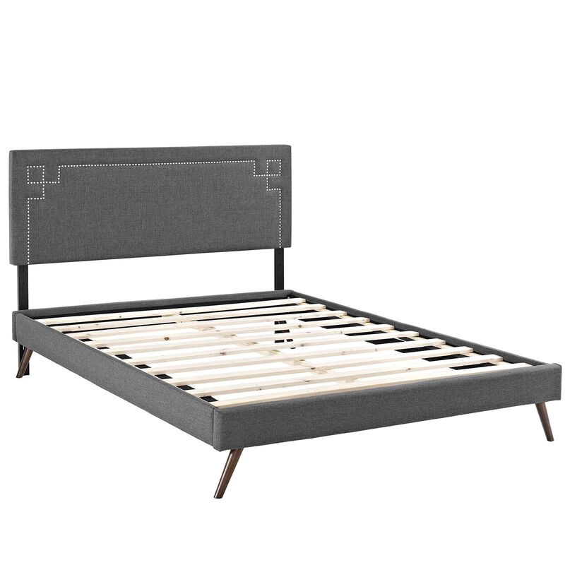 Modway - Ruthie Queen Fabric Platform Bed with Round Splayed Legs Gray