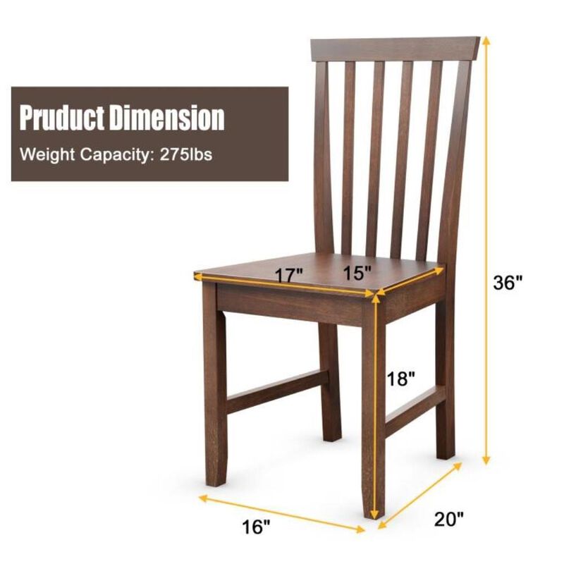 Hivvago Set of 2 Solid Wood Armless Mission Style Dining Chairs in Walnut Brown Finish