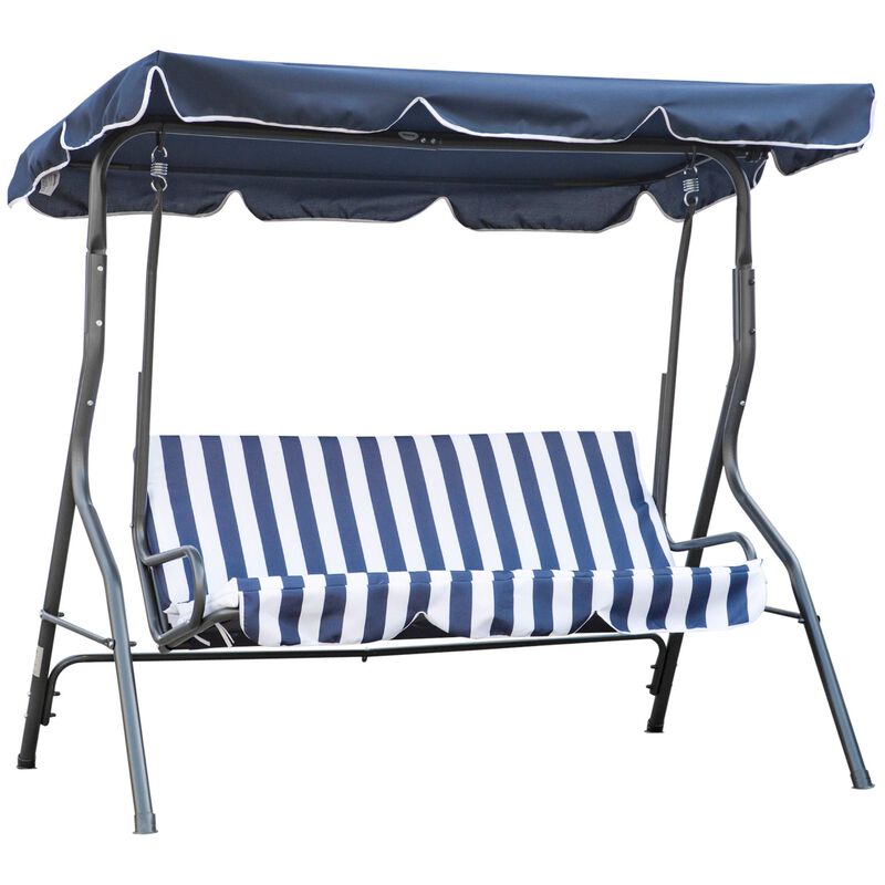 Dark Blue Patio Swing: 3-Person with Canopy, Cushions, Steel Frame