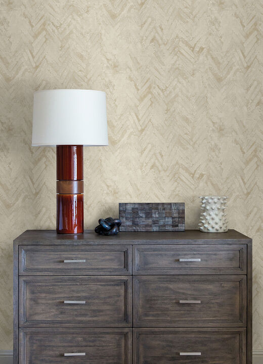 Amesemi Cream Distressed Herringbone Wallpaper