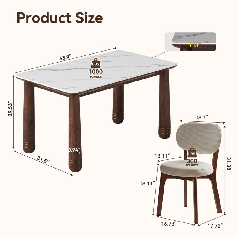 5 Piece Sintered Stone Dining Table Set with 4 Upholstered Chairs, rectangular solid wood dining set, farmhouse rectangular dining room furniture set image number 2