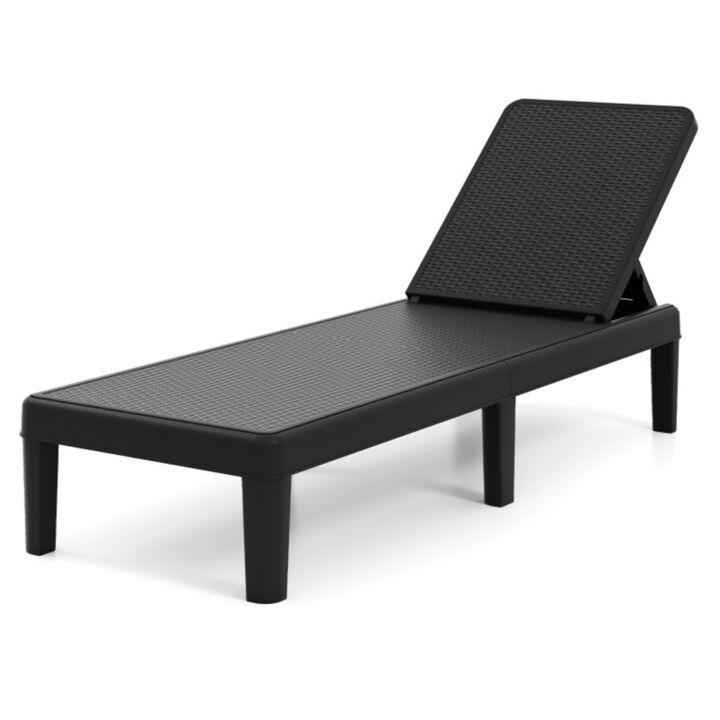 Waterproof Outdoor Chaise Lounge Chair with Rattan Textured PP Reclining Seat