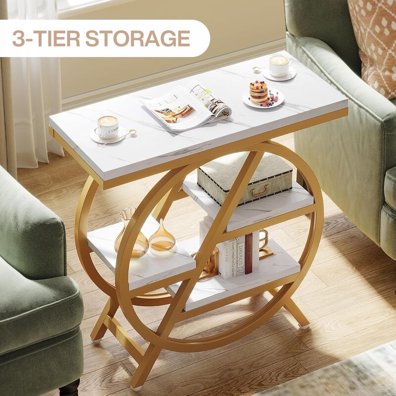 4-Tier End Table - Narrow Nightstand with Storage Shelves image number 3