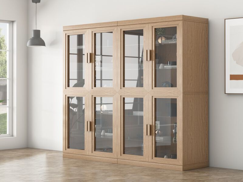 72" High Glass Door Wood Grain Decorative Storage Cabinet Display Cabinet, with Sufficient Space for 12 Shelves image number 4