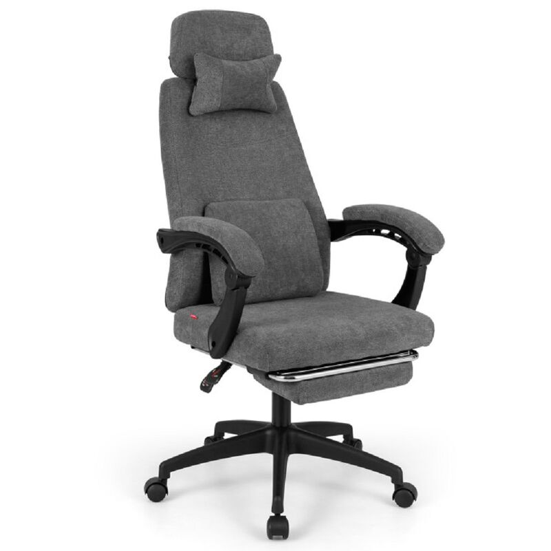 Chenille Upholstered Reclining Computer Desk Chair for Home Office-Grey image number 0