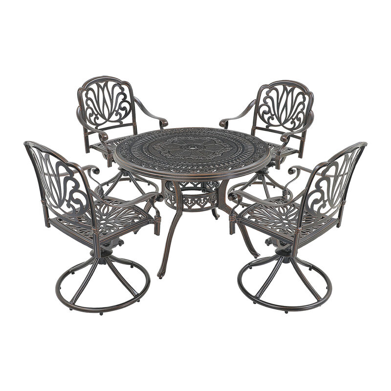 MONDAWE Modern 5-Piece Cast Aluminum Patio Dining Set with Swivel Chairs and Umbrella Hole