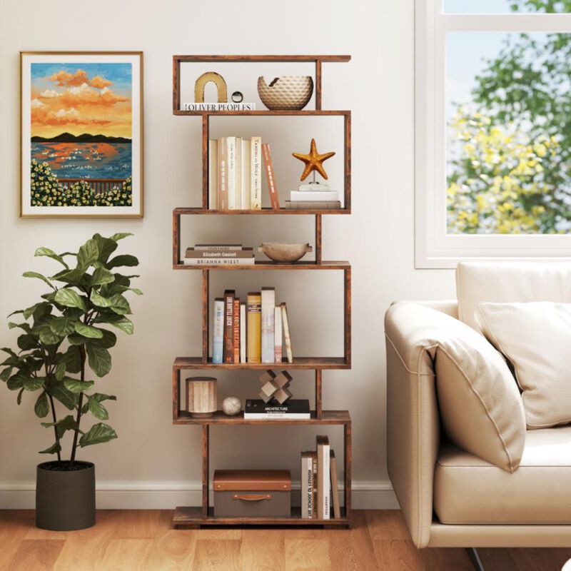 Hivvago 6-Tier Geometric Bookshelf with 2 Anti-Tipping Kits for Home Office