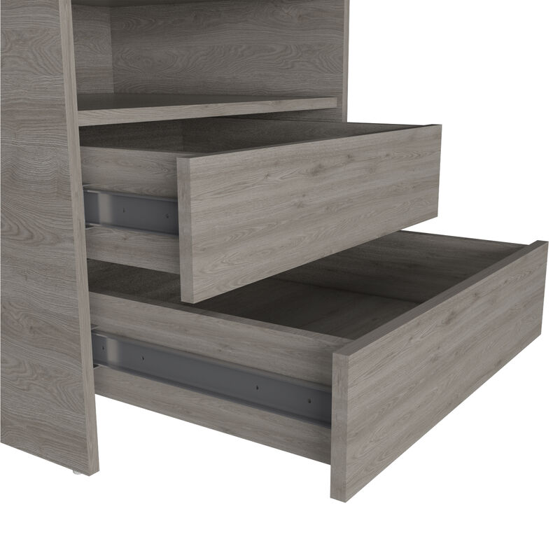 DEPOT E-SHOP Austral 120 Writing Desk, Two Legs, Two Drawers, Two Shelves, Light Gray