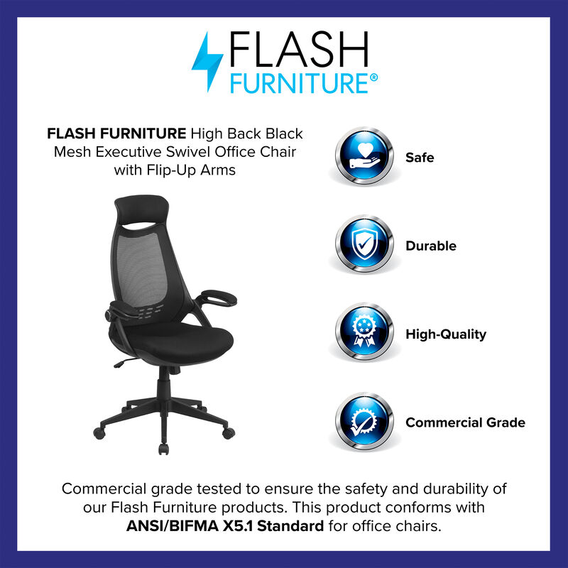 Ivan High Back Mesh Executive Swivel Office Chair with Flip-Up Arms image number 9