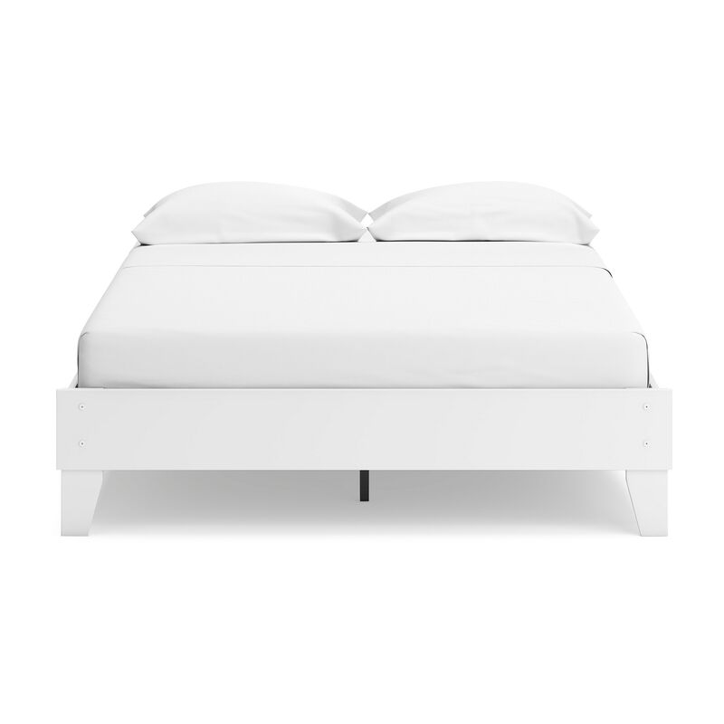 Alli Queen Size Platform Bed, Modern Matte White Wood, Low Profile - Benzara