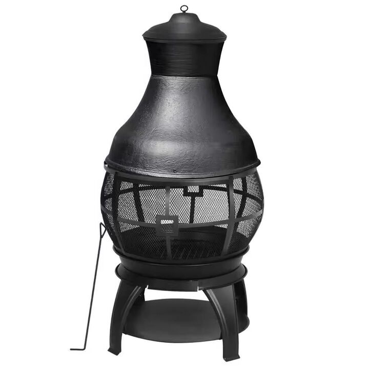 Hivvago 45-inch Black Cast Iron and Steel Outdoor Fire Pit Chimenea
