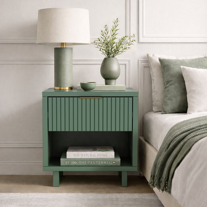 Elara 1-Drawer Green Nightstand