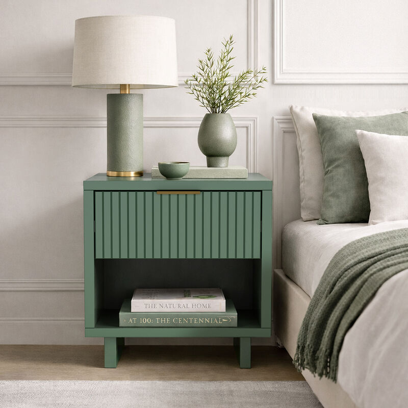 Elara 1-Drawer Green Nightstand image number 1
