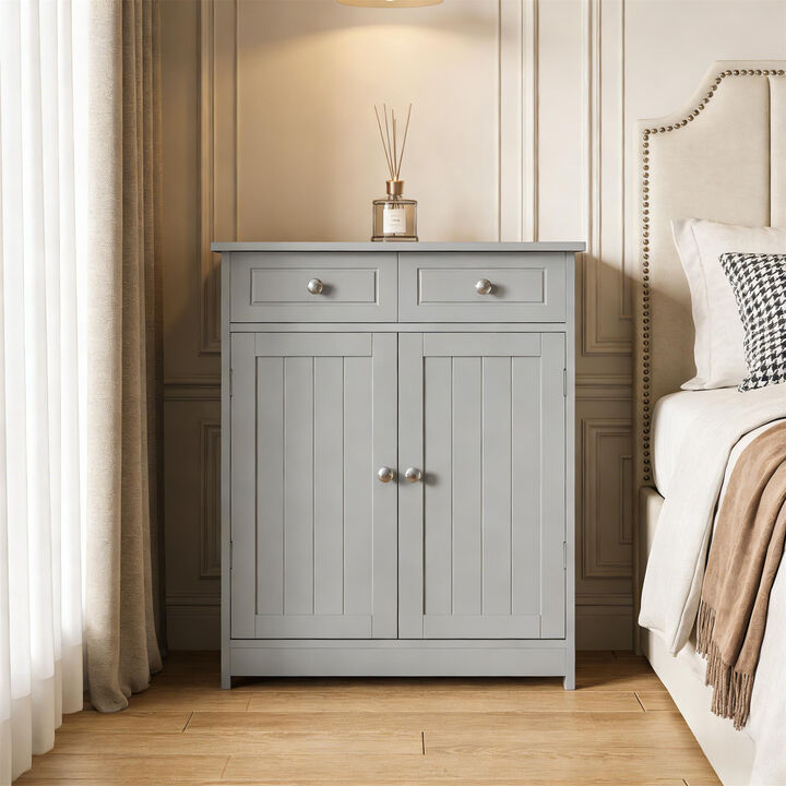 Freestanding White Storage Cabinet with Drawers and Adjustable Shelf,Entryway Floor Cabinet