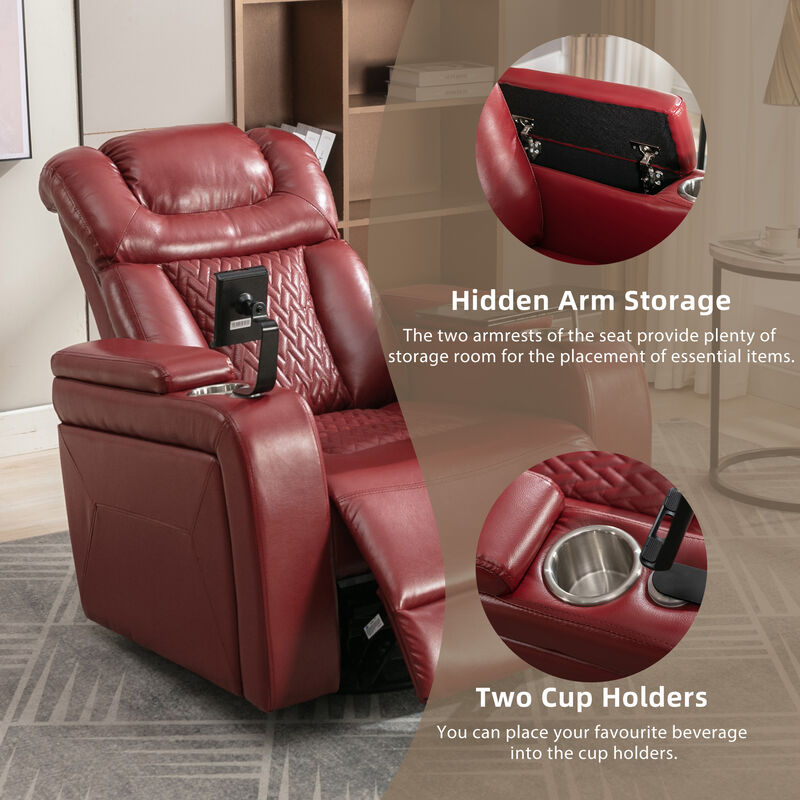 Merax 270 Degree Swivel PU Leather Power Recliner Individual Seat Home Theater Recliner with Comforable Backrest image number 7