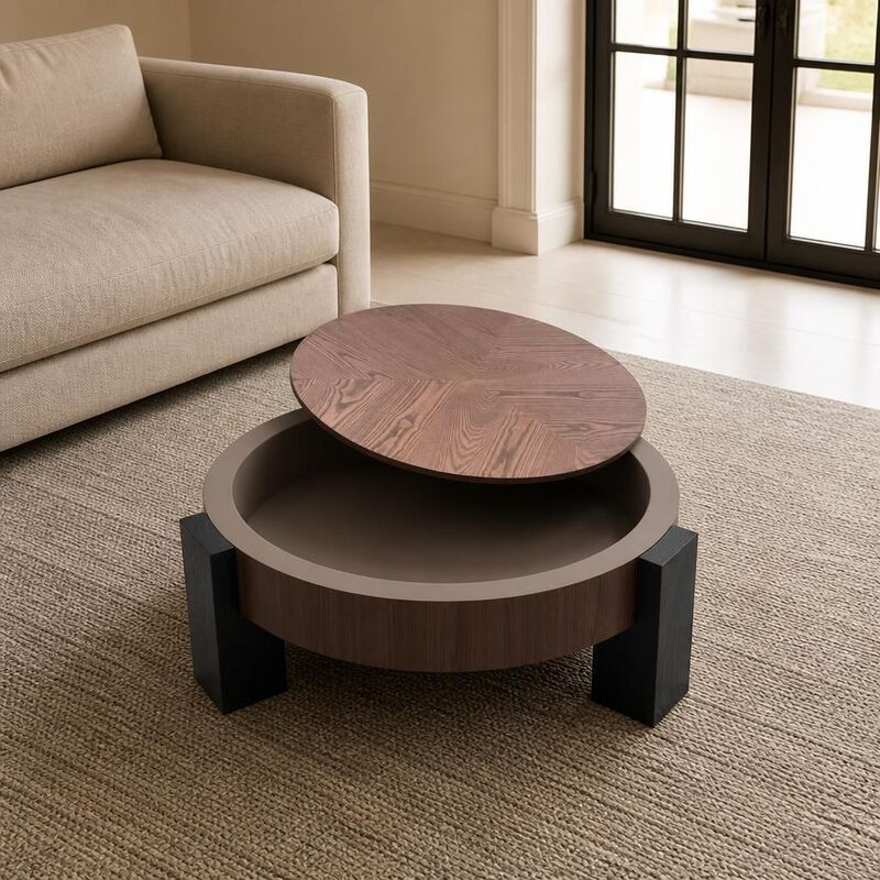 GOODSILO 33 Inch Round Coffee Table With Hidden Storage, Modern Sturdy Accent Table For Living Room Small Spaces image number 3