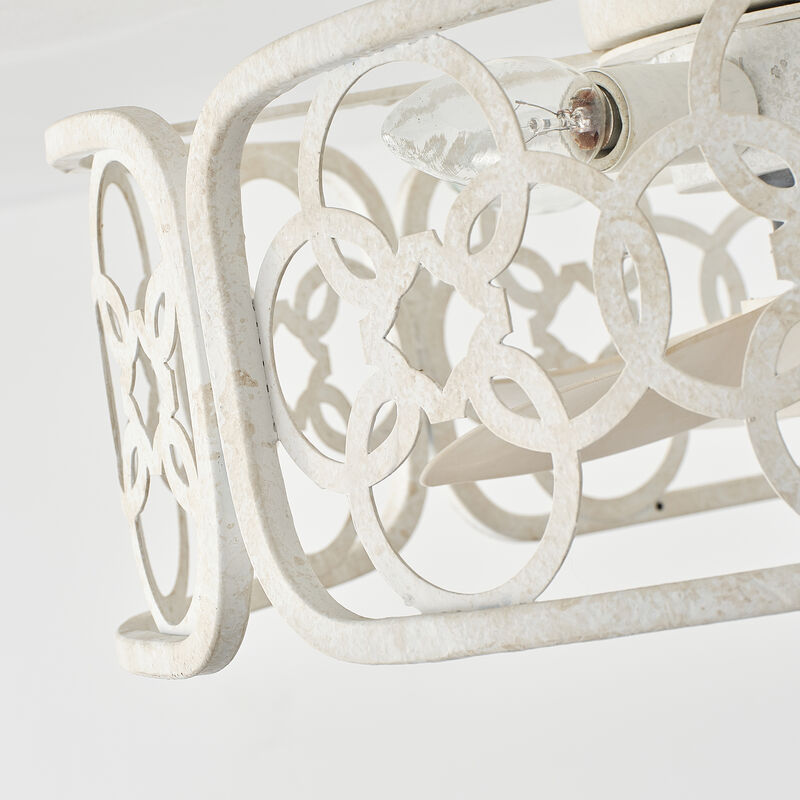 18" Farmhouse Distressed White Metal Caged Reversible Ceiling Fan with Light and Remote image number 8