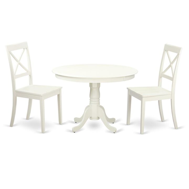 3 Pc set with a Round Table and 2 Wood Dinette Chairs in Linen White