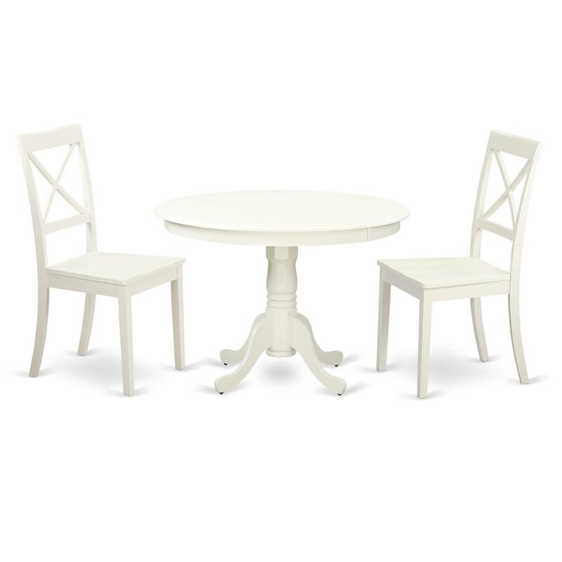 3 Pc set with a Round Table and 2 Wood Dinette Chairs in Linen White