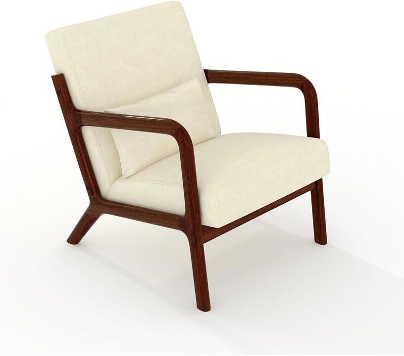 Modern Chenille Accent Sofa Chair, Lounge Armchair with Lumbar Pillow for Living Room, Bedroom, Outdoor Relax, Beige