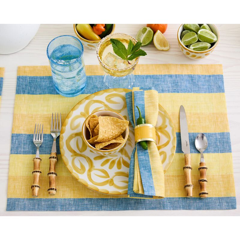 Solino Home 100% Pure Linen Placemats 14 x 19 Inch Set of 4 - Cabana Stripe