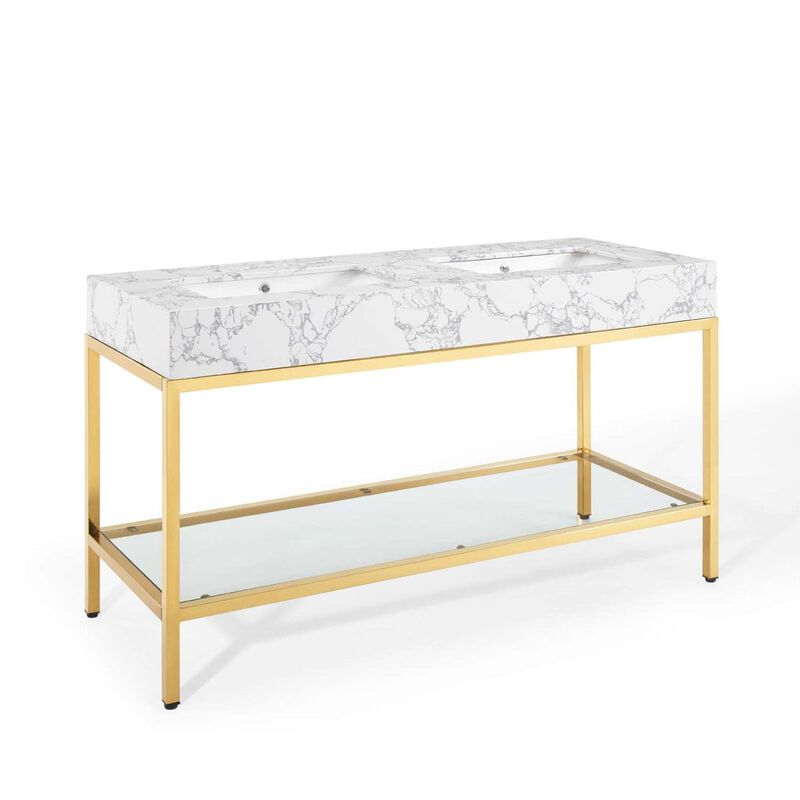 Modway EEI-4001-GLD-WHI Kingsley Bathroom Vanity, 60 Inch, Gold image number 0