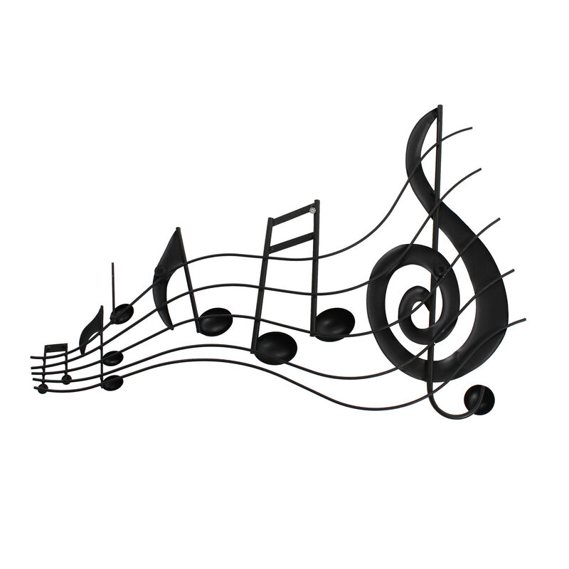 26 Inch Handmade Metal Wall Mount Accent Decor with Musical Notes and Treble Clef, Black, Red image number 4